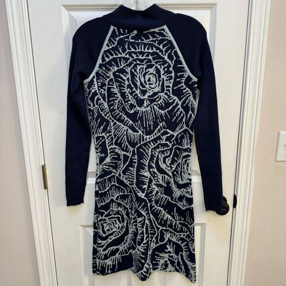 Title Nine Sebelius Sweater Midi Dress Mock Neck Merino Wool Floral Outdoors S - Picture 2 of 7